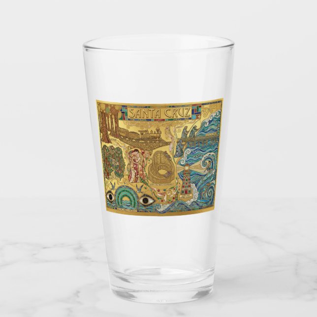 Santa Cruz California Mosaic Map Boardwalk Beach Glaskopp (Framsida)