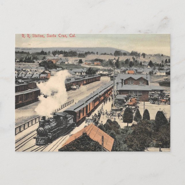 Santa Cruz California Railroad Station 1907 Vykort (Framsida)