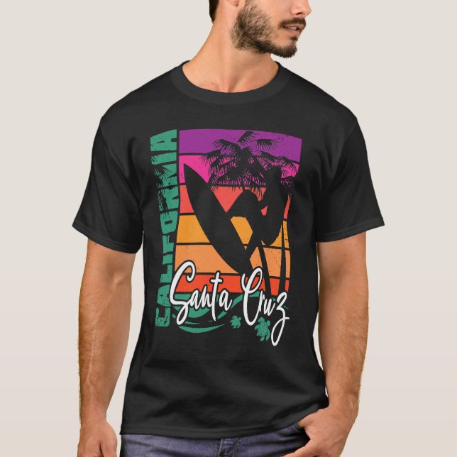 Santa Cruz California Retro Sunset Beach Surfer So T Shirt (Framsida)