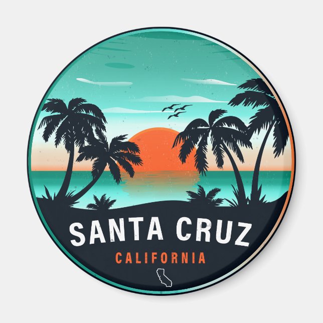 Santa Cruz California Retro Sunset Souvenirs 80-ta Magnet (Framsidan)