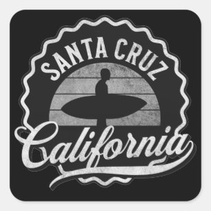 Santa Cruz California Surfing Black White Vintage Fyrkantigt Klistermärke