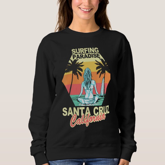 Santa Cruz California Surfing Paradise Girl Sunset T Shirt (Framsida)