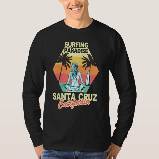 Santa Cruz California Surfing Paradise Girl Sunset T Shirt (Framsida)