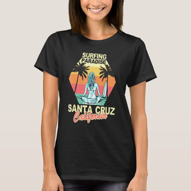 Santa Cruz California Surfing Paradise Girl Sunset T Shirt (Framsida)