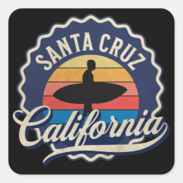 Santa Cruz California Surfing Retro Art Fyrkantigt Klistermärke