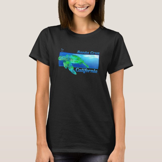 Santa Cruz California Swimming Sea Turtle T Shirt (Framsida)