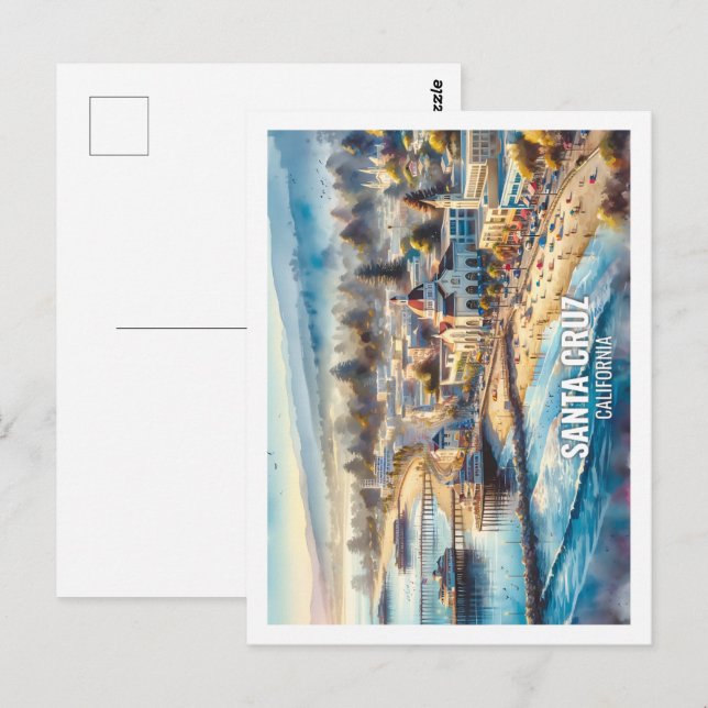 Santa Cruz California USA Berömd Ställe vattenfärg Vykort (Fram/baksida)