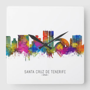 Santa Cruz de Tenerife Spain Skyline Fyrkantig Klocka