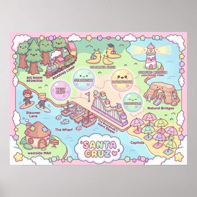 Santa Cruz Fantasy Map – Mythical Coastal Art Prin Poster (Framsidan)