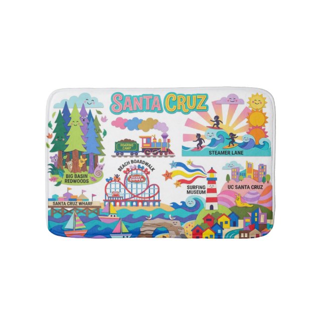 Santa Cruz Illustrated Map Boardwalk Beach Surfing Badrumsmatta (Framsidan)