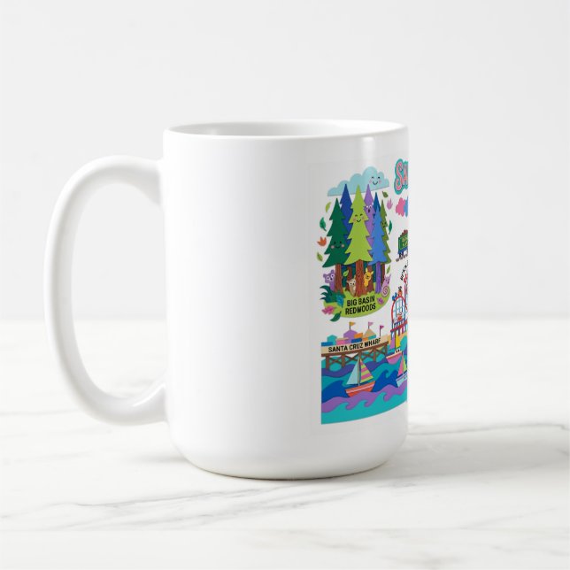 Santa Cruz Illustrated Map Boardwalk Beach Surfing Kaffemugg (Vänster)