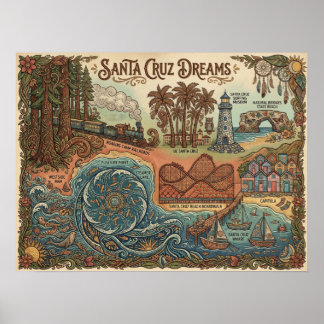 Santa Cruz Kalifornien Drömmarnas Karta – Levande Poster