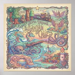 Santa Cruz Kalifornien Illustrerad Drömlands karta Poster