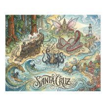 Santa Cruz Kalifornien Illustrerad Karta Mytisk