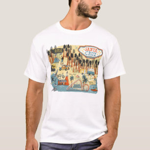 Santa Cruz Kalifornien illustrerad karta T Shirt