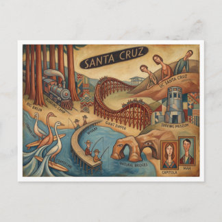 Santa Cruz Kalifornien Whimsical karta UCSC Boardw Vykort
