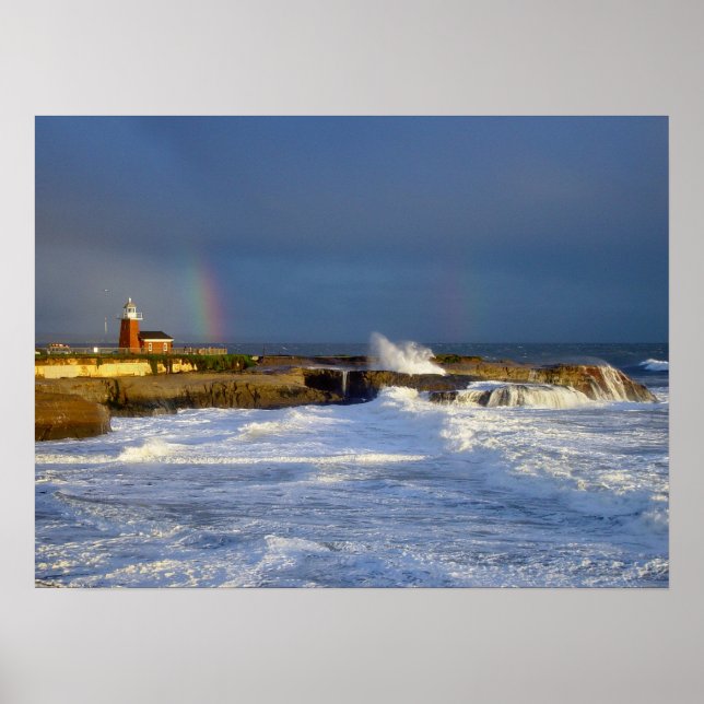 Santa Cruz Lighthouse Rainbow II - Skriv ut Poster (Framsidan)