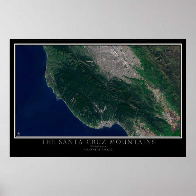 Santa Cruz Mountains California Satellite Karta Poster (Framsidan)