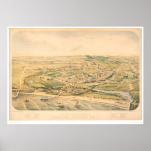 Santa Cruz panorama- karta för CA. (återställd Poster