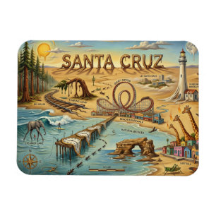 Santa Cruz Pop Art-karta – Djärv kustlandmärke Magnet