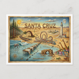 Santa Cruz Pop Art-karta – Djärv kustlandmärke Vykort