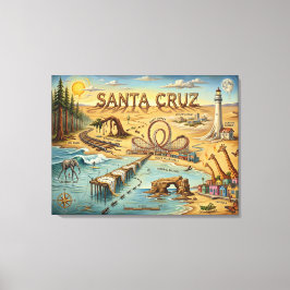 Santa Cruz Pop Art Map – Bold Coastal Landmark Canvastryck