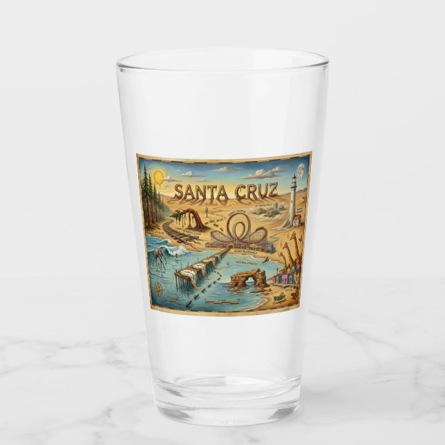 Santa Cruz Pop Art Map – Bold Coastal Landmark Glaskopp (Framsida)