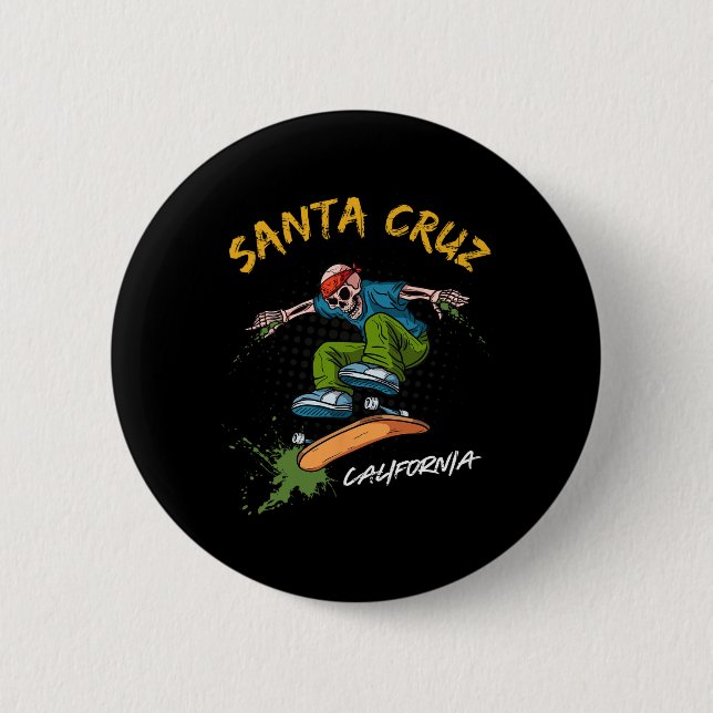 Santa-Cruz Skeleton Skateboard Beach Funny Hallowe Knapp (Framsida)