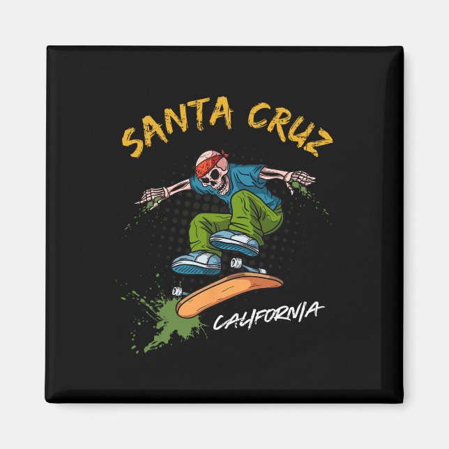 Santa-Cruz Skeleton Skateboard Beach Funny Hallowe Magnet (Framsidan)