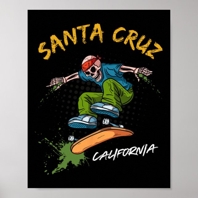 Santa-Cruz Skeleton Skateboard Beach Funny Hallowe Poster (Framsidan)