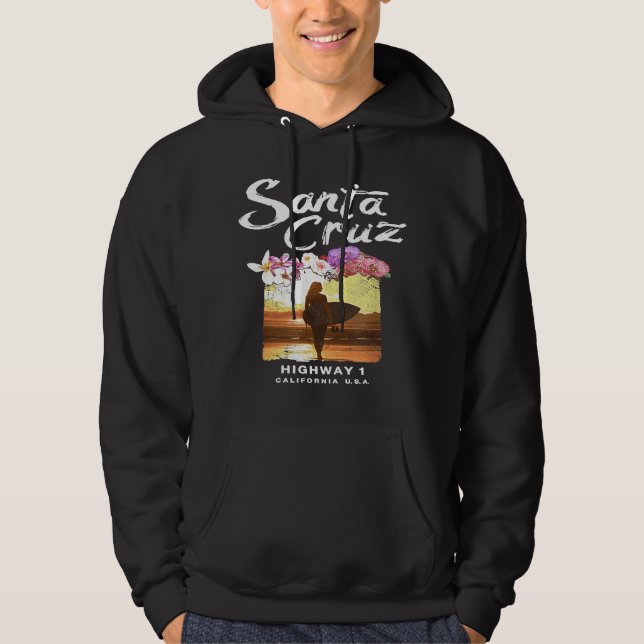 Santa Cruz Surfboard Girl Surfing California Surfe Hoodie (Framsida)