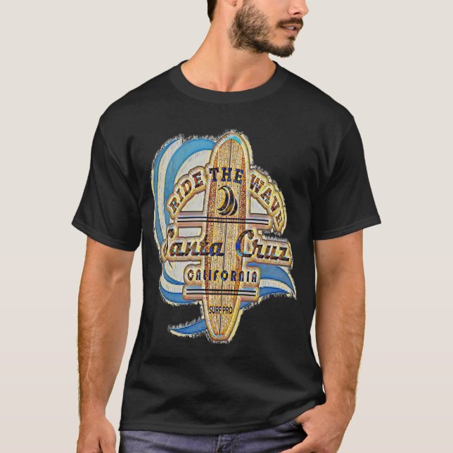 Santa Cruz Surfer Vintage Retro Distress T Shirt (Framsida)