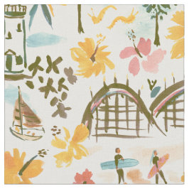 SANTA CRUZ TOILE Surfing Coastal Print Tyg