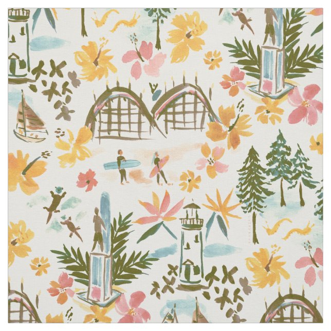 SANTA CRUZ TOILE Surfing Coastal Print Tyg (Provkarta)