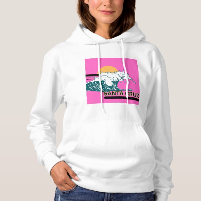 Santa Cruz-vågen och rosa sunset hoodie T Shirt (Framsida)