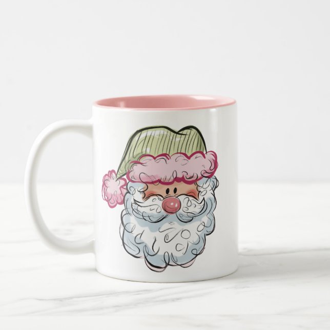 Santa Cute Santa Claus Xmas Holiday Pink  Två-Tonad Mugg (Vänster)