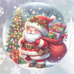 Santa Cute Smile-gåvor Julgran Runt Klistermärke<br><div class="desc">Cute Santa Gifts & Träd Classic Round Sticker</div>