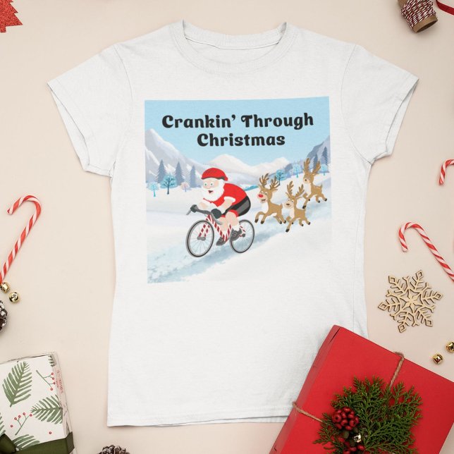 Santa Cycling in the Mountains With Reindeers  T Shirt (Skapare uppladdad)