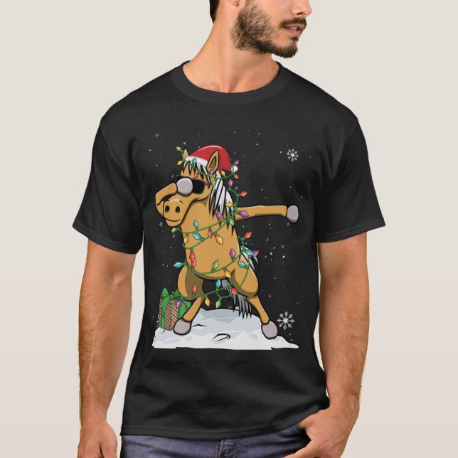 Santa Dabbing Horse Ljus Funny Julafton T Shirt (Framsida)