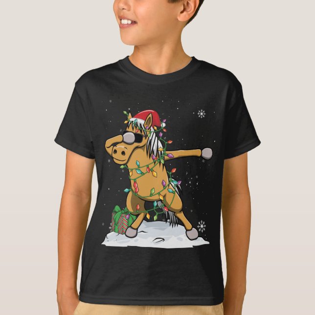 Santa Dabbing Horse Ljus Funny Julafton T Shirt (Framsida)