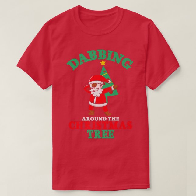 Santa Dabbing runt Julgran Julafton Funny T Shirt (Design framsida)