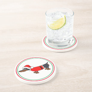 Santa Dachshund Hund Sandstone Drink Underlägg