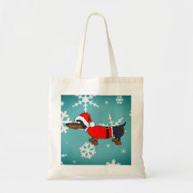 Santa Dachshund Hund Snöflingor budget Tote Bag