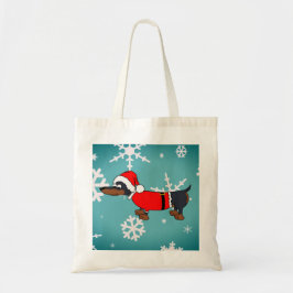 Santa Dachshund Hund Snöflingor budget Tote Bag Tygkasse