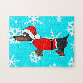 Santa Dachshund Hund Snowflake Design Puzzle Pussel