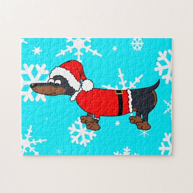 Santa Dachshund Hund Snowflake Design Puzzle Pussel (Horisontell)