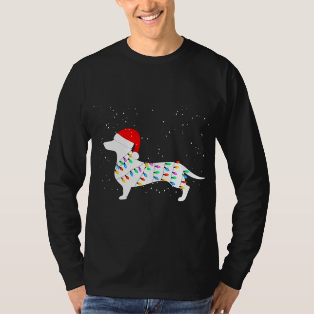 Santa Dachshund jul Ljus Dachshund Pajamas T Shirt (Framsida)