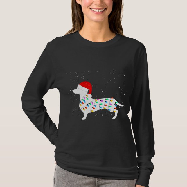 Santa Dachshund jul Ljus Dachshund Pajamas T Shirt (Framsida)