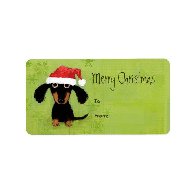 Santa Dachshund jul Märkrn Peel-n-Stick Gift Adressetikett (Framsidan)