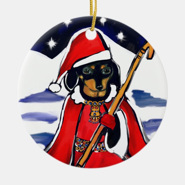 SANTA DACHSHUND JULGRANSPRYDNAD KERAMIK (Framsidan)